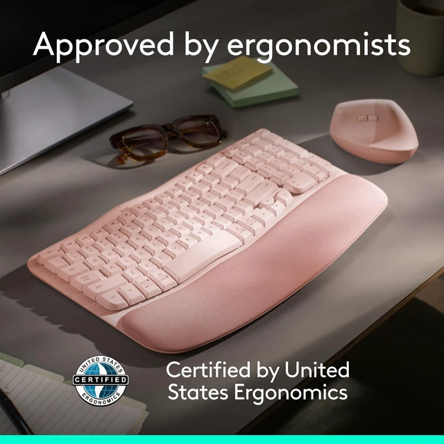 Alt view image 5 of 5 - Logitech Wave Keys Ergonomic Wireless Keyboard with Palm Rest - Rose