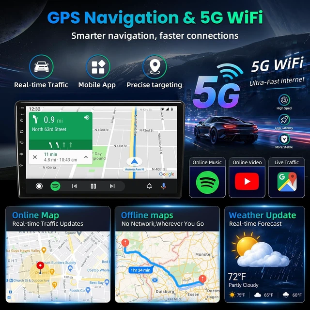Alt view image 4 of 5 - Upgrade Car Radio for Toyota Sienna 2011-2014: 1280 * 800 HD Touchscreen Stereo Wireless Carplay & Android Auto DSP GPS Navigation 5G WiFi Backup Camera Bluetooth FM
