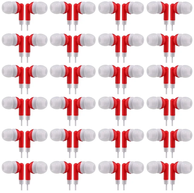 Main image of CN-Outlet Wholesale Bulk Eearbuds Headphones 100 Pack for Kids,Classroom,Labs,Students and Adults (Red)