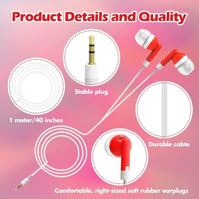 Alt view image 2 of 5 - CN-Outlet Wholesale Bulk Eearbuds Headphones 100 Pack for Kids,Classroom,Labs,Students and Adults (Red)