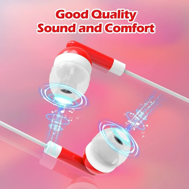 Alt view image 3 of 5 - CN-Outlet Wholesale Bulk Eearbuds Headphones 100 Pack for Kids,Classroom,Labs,Students and Adults (Red)