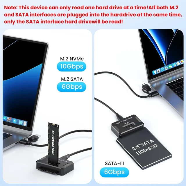 Alt view image 2 of 5 - M.2 NVMe SATA SSD Enclosure Hard Drive Reader,10Gbps USB 3.2 Gen 2 USB to NVMe SATA Adapter SSD Reader For M.2 NVMe SATA M-Key B&M-Key and 2.5" SATA HDD/SSD, Support M.2 Size 2230 2242 2260 2280 22110