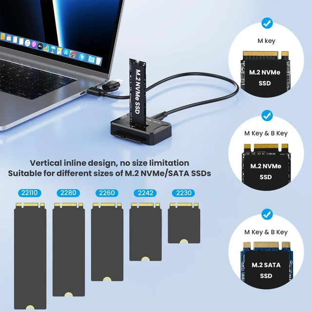 Alt view image 4 of 5 - M.2 NVMe SATA SSD Enclosure Hard Drive Reader,10Gbps USB 3.2 Gen 2 USB to NVMe SATA Adapter SSD Reader For M.2 NVMe SATA M-Key B&M-Key and 2.5" SATA HDD/SSD, Support M.2 Size 2230 2242 2260 2280 22110