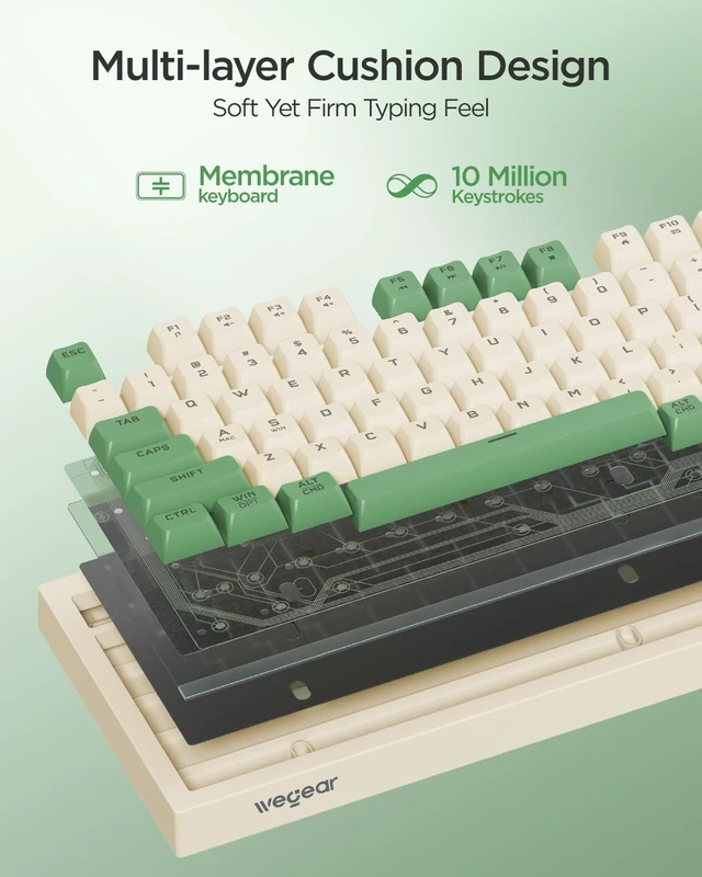 Alt view image 3 of 5 - wegear Pastel Wireless Keyboard, Computer Gaming Keyboard -Green
