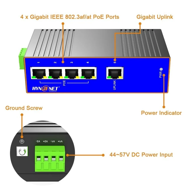 Alt view image 2 of 5 - 5-Port Industrial Full Gigabit PoE+ Mini Switch