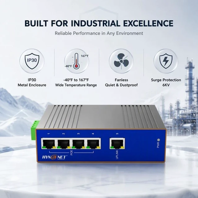 Alt view image 4 of 5 - 5-Port Industrial Full Gigabit PoE+ Mini Switch