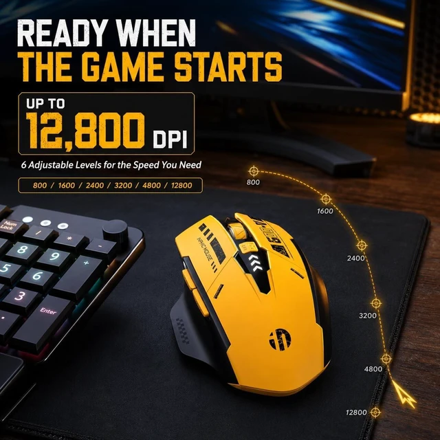 Alt view image 2 of 5 - INPHIC A9 Wireless Gaming Mouse, Rechargeable, 12800 DPI, RGB Light