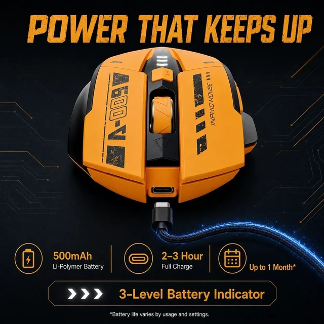 Alt view image 4 of 5 - INPHIC A9 Wireless Gaming Mouse, Rechargeable, 12800 DPI, RGB Light