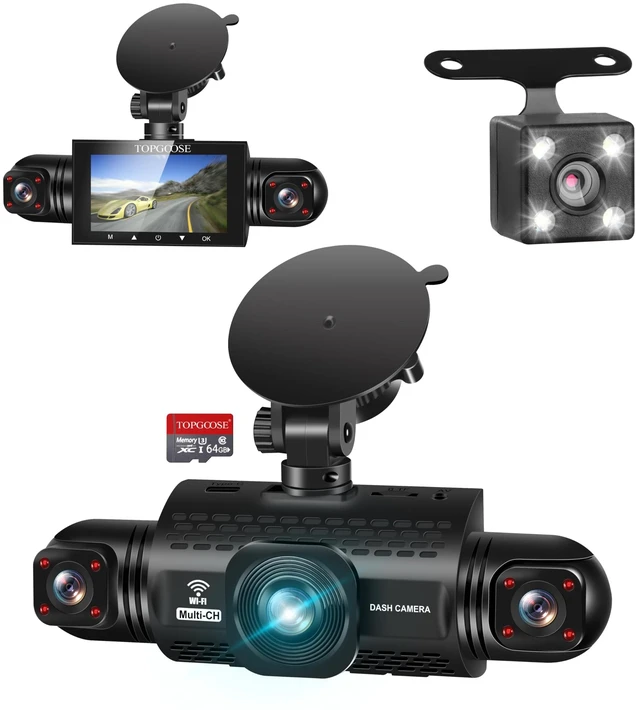 Main image of 4 Channel Dash Cam 360 View,TOPGOOSE 2K Front and Rear Inside, Left Right Dash Camera for Cars,8 IR Lamps Night Vision,5G WiFi & APP Control,G-Sensor,Parking Mode,with a Free 64GB SD (3.18 inches)