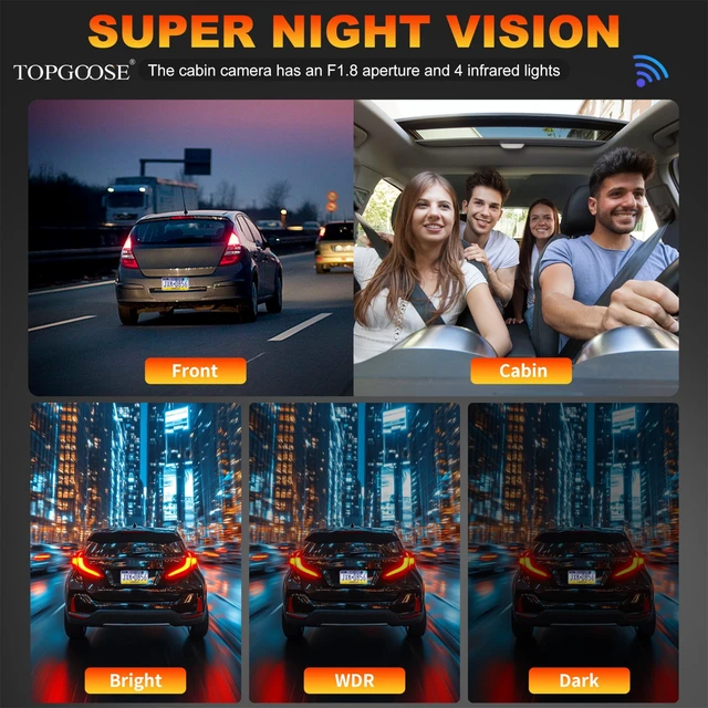 Alt view image 4 of 5 - 4 Channel Dash Cam 360 View,TOPGOOSE 2K Front and Rear Inside, Left Right Dash Camera for Cars,8 IR Lamps Night Vision,5G WiFi & APP Control,G-Sensor,Parking Mode,with a Free 64GB SD (3.18 inches)