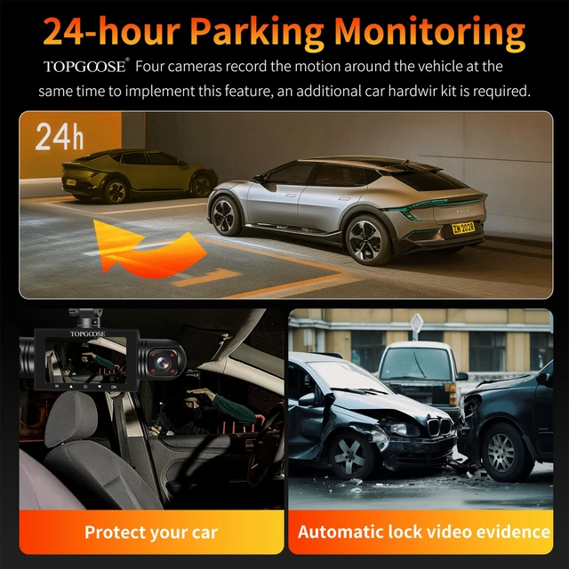 Alt view image 5 of 5 - 4 Channel Dash Cam 360 View,TOPGOOSE 2K Front and Rear Inside, Left Right Dash Camera for Cars,8 IR Lamps Night Vision,5G WiFi & APP Control,G-Sensor,Parking Mode,with a Free 64GB SD (3.18 inches)