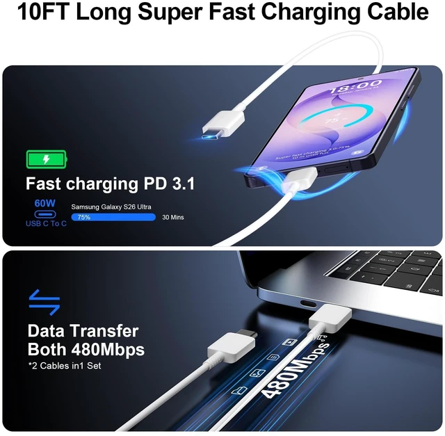 Alt view image 5 of 5 - 60W Super Fast Charger USB C, Type C Android Phone Charger Fast Charging