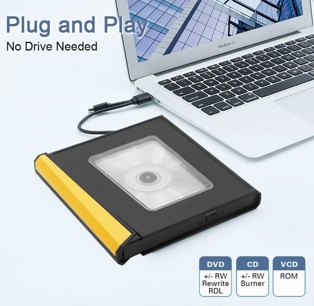 Alt view image 3 of 5 - ETFJZZ External CD DVD Drive USB 3.0 Type-C CD Burner CD/DVD +/-RW Optical Drive, Slim Portable DVD Player Reader Writer Recorder for Desktop PC Windows 11/10/8/7 MacBook Mac Linux Mac OS