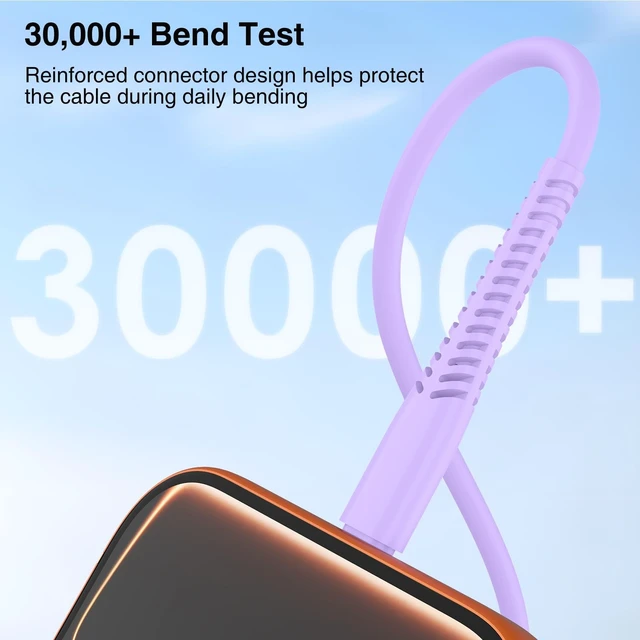 Alt view image 5 of 5 - 60w USB C Cable for iPhone 17e, 4Pack 3/6/6/10Ft Purple-Blue-White-White