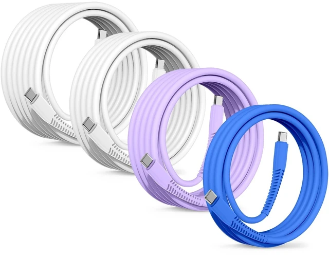Main image of 60w USB C Cable for iPhone 17e, 4Pack 3/6/6/10Ft Purple-Blue-White-White