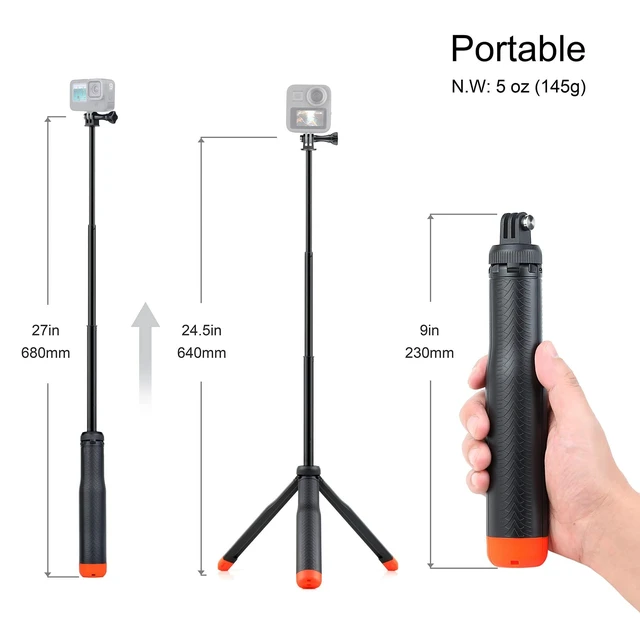 Alt view image 2 of 5 - Multi-use Handheld, extendable Selfie monopod, Portable Tripod, and Floating Device for GoPro Hero 3, 3+, 4,5,6,7,8, 9, 10, 11, 12, 13 Session, 2018, Cell Phones and Other Digital Cameras/cams