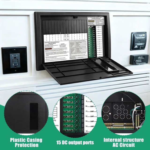 Alt view image 3 of 5 - WF-8930 RV Generator and Component30/50 Amp AC RV Power Distribution Center with 15 DC Circuits Black RV Power Center