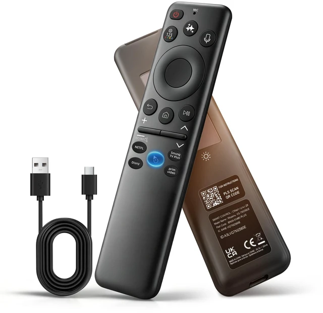 Main image of Solar Remote Replacement for Samsung Smart TV, Voice & AI Smart Control with Pointer Function, 4 Shortcut Buttons, USB-C Rechargeable, Works with Neo QLED, QLED, Frame & Crystal UHD TVs