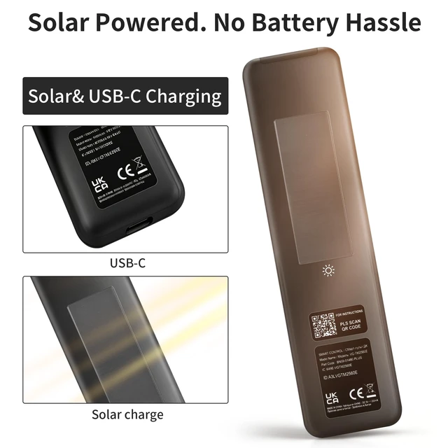 Alt view image 3 of 5 - Solar Remote Replacement for Samsung Smart TV, Voice & AI Smart Control with Pointer Function, 4 Shortcut Buttons, USB-C Rechargeable, Works with Neo QLED, QLED, Frame & Crystal UHD TVs