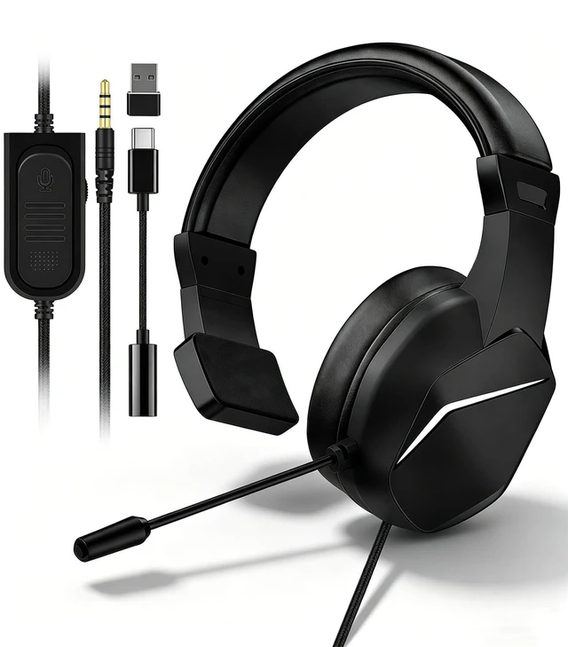 Main image of Wired One Ear Headset with Mic for PS5/PS4/Xbox/Switch/Mac/Laptop/PC, USB+Type-C+3.5mm Jack 3in 1 Single Ear Headphone with Microphone/Volume Control for Gaming Office Business Work Team Meetings Chat