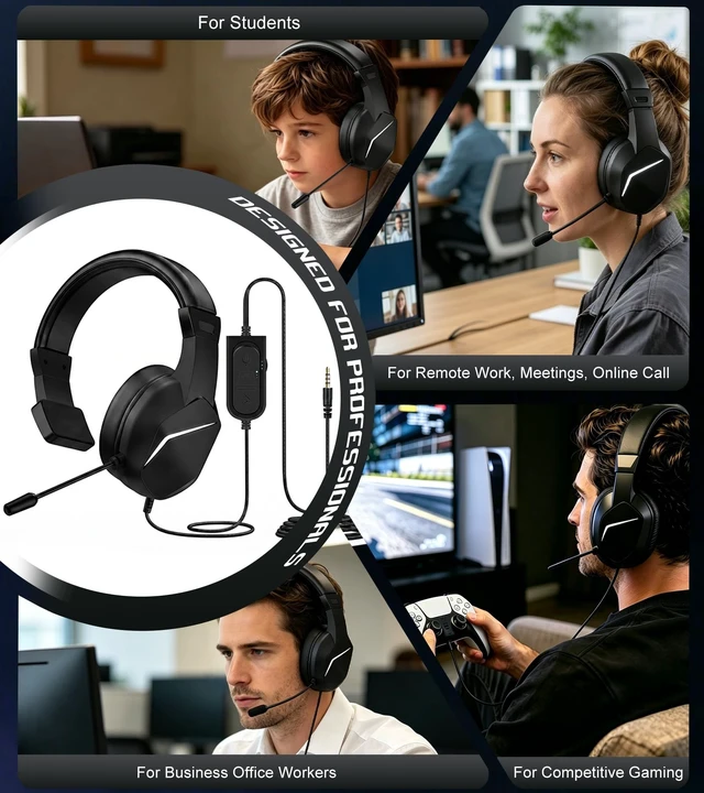 Alt view image 3 of 5 - Wired One Ear Headset with Mic for PS5/PS4/Xbox/Switch/Mac/Laptop/PC, USB+Type-C+3.5mm Jack 3in 1 Single Ear Headphone with Microphone/Volume Control for Gaming Office Business Work Team Meetings Chat
