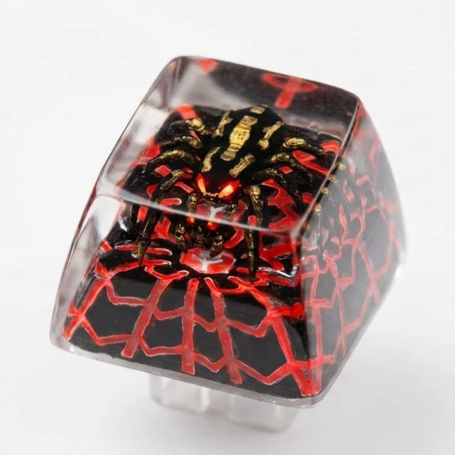 Main image of WEDIWALL Luxury Spider Artisan Keycap - Handmade Resin Custom Keycap for Mechanical Keyboards, Backlit Shine-Through Glowing Red Web & Gold Spider Design, Compatible with Cherry MX Switches (ESC Key)