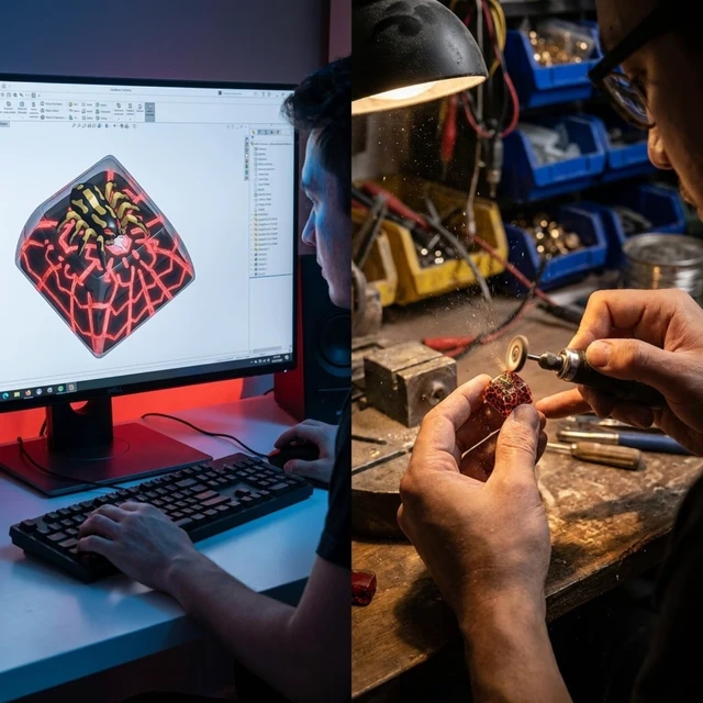 Alt view image 3 of 5 - WEDIWALL Luxury Spider Artisan Keycap - Handmade Resin Custom Keycap for Mechanical Keyboards, Backlit Shine-Through Glowing Red Web & Gold Spider Design, Compatible with Cherry MX Switches (ESC Key)