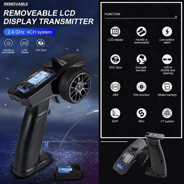 Alt view image 2 of 5 - havcybin Turbo Racing P32 91803G-C 2.4G 4CH RC Remote and Receiver Controller LCD Display with Waterproof Radio Transmitter for RC Car Boat (91803-C)