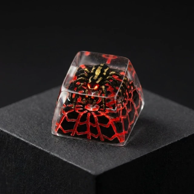 Alt view image 2 of 5 - WEDIWALL Luxury Spider Artisan Keycap - Handmade Resin Custom Keycap for Mechanical Keyboards, Backlit Shine-Through Glowing Red Web & Gold Spider Design, Compatible with Cherry MX Switches (ESC Key)