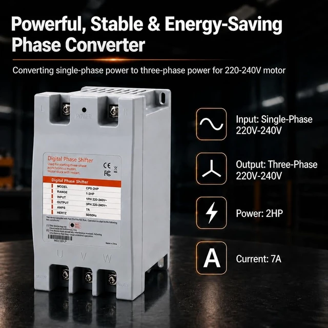 Alt view image 2 of 5 - HoldwellS Digital Phase Converter - 2HP 7A 220V Single to 3 Phase Converter