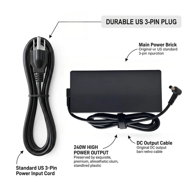 Alt view image 2 of 5 - 240W A20-240P1A ADP-240EB B AC Adapter Power Supply 20V 12A for ASUS ROG Zephyrus Duo 15 GX550LXS, M16 GU603HM, ROG Zephyrus G14 G15 G16 S15 S17 G533 G533QS G733QM GA4A01Q Gaming Laptop Charger