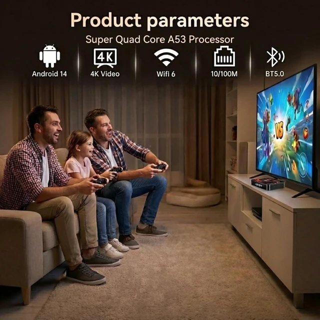 Alt view image 2 of 5 - Android 14 TV Box, Quad-Core 64bit CPU Smart Android Box, Dual-Band Wi-Fi 6 (2.4G/5G), Bluetooth, 4K HDR10+, USB3.0 2GB/16GB