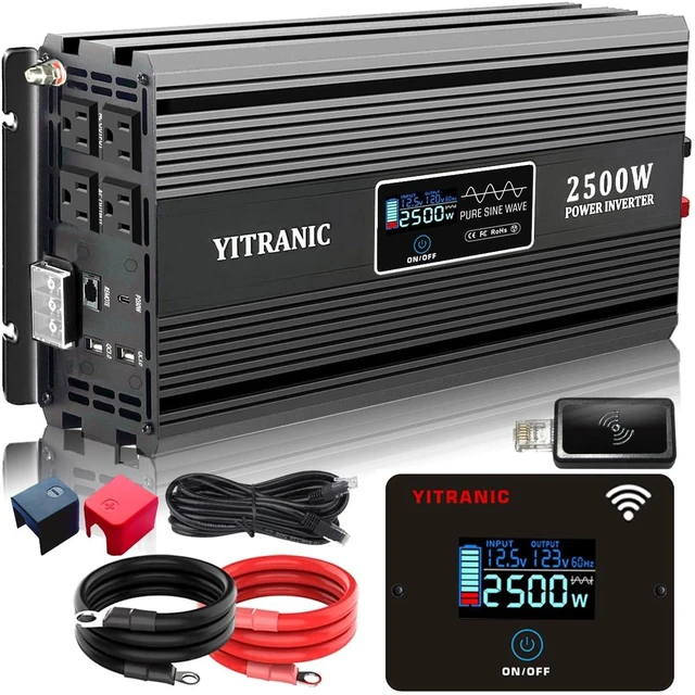 Main image of YITRANIC 2500W Upgraded 2000 watt Pure Sine Wave Inverter 12V DC to 120V AC with164ft Wireless LCD Remote, USB/Type-C Fast Charging, Hardwire Port for RV, Home Emergency, Off-Grid Solar