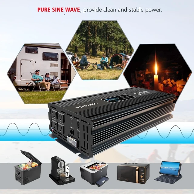 Alt view image 4 of 5 - YITRANIC 2500W Upgraded 2000 watt Pure Sine Wave Inverter 12V DC to 120V AC with164ft Wireless LCD Remote, USB/Type-C Fast Charging, Hardwire Port for RV, Home Emergency, Off-Grid Solar