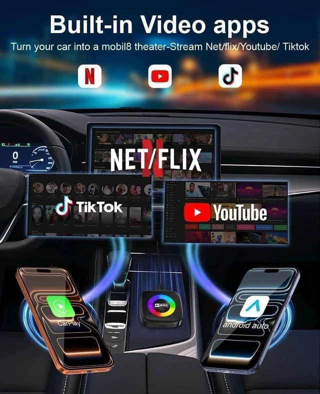 Alt view image 2 of 5 - ZXYUUYX Wireless Carplay Adapter for iPhone Ai Magic Box with Net/Flix/YouTube Supports TF/Card Dongle Plug and Play Easy Setup Carplay & Android Auto Video Entertainment for iOS 10+