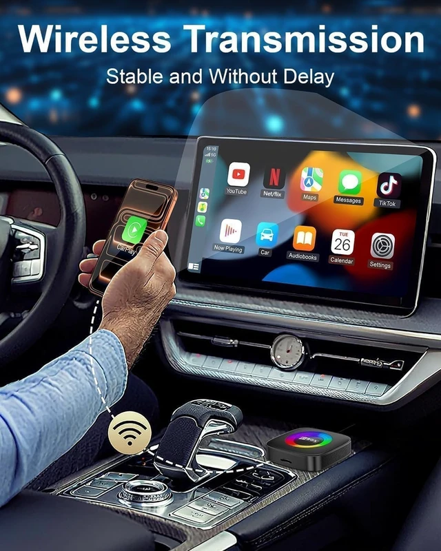 Alt view image 3 of 5 - ZXYUUYX Wireless Carplay Adapter for iPhone Ai Magic Box with Net/Flix/YouTube Supports TF/Card Dongle Plug and Play Easy Setup Carplay & Android Auto Video Entertainment for iOS 10+