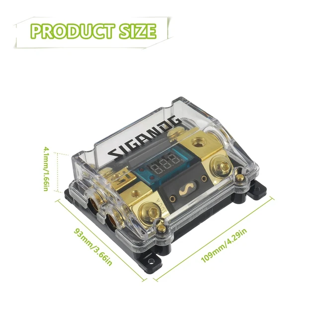 Alt view image 2 of 5 - SIGANDG Car Audio Digital LED Voltage Display, ANL Fuse Holder Distribution Block 1 in 2 Out, with 2 Fuses and 2 Hexagon Wrench, Suitable for Car and Yacht Audio