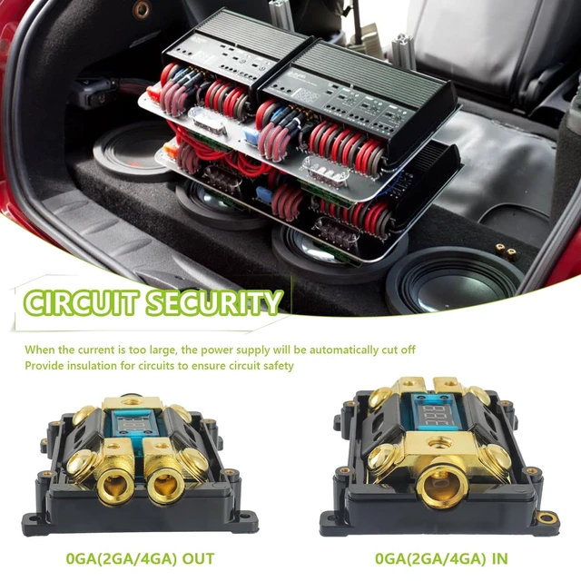 Alt view image 3 of 5 - SIGANDG Car Audio Digital LED Voltage Display, ANL Fuse Holder Distribution Block 1 in 2 Out, with 2 Fuses and 2 Hexagon Wrench, Suitable for Car and Yacht Audio