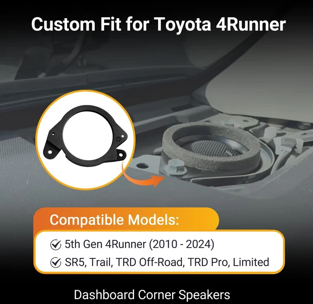 Alt view image 2 of 5 - 3.5" Dash Speaker Adapter Mount Tweeter Upgrade Kit for Toyota 4Runner 5th Gen (20102024), Reinforced ABS Plastic, Direct Fit Installation