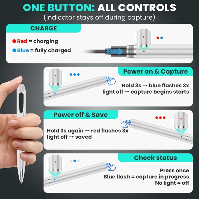 Alt view image 4 of 5 - MDZUI Hidden Camera Pen with 64GB, 1080P Mini Camera