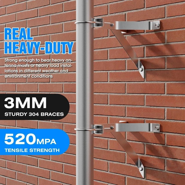 Alt view image 3 of 5 - SS304 Antenna Wall Mount 9 Inch Tall Heavy-Duty Stand Off Wall Mast Mount Windproof Antenna Mounting Bracket