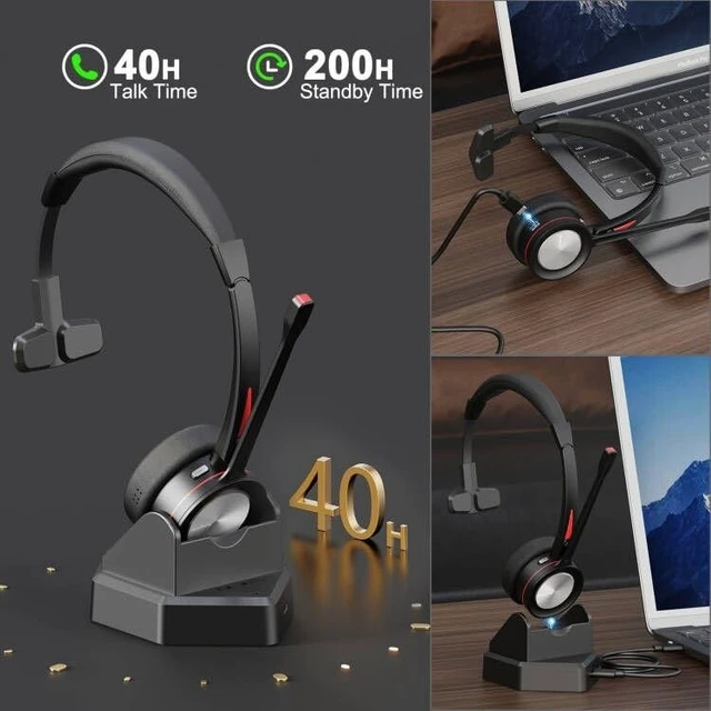 Alt view image 4 of 5 - Beebang Bluetooth Headset with Microphone Noise Cacenling, Mono Wireless Headset with Mic & Mute Button, 40 Hrs Working Time, Bluetooth Office PC Headset for Call Center Work Laptop Teams Meeti