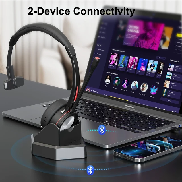 Alt view image 5 of 5 - Beebang Bluetooth Headset with Microphone Noise Cacenling, Mono Wireless Headset with Mic & Mute Button, 40 Hrs Working Time, Bluetooth Office PC Headset for Call Center Work Laptop Teams Meeti