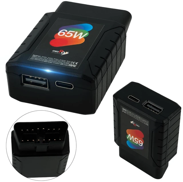 Main image of 65W High-Power Car OBD2 to USB Adapter with Dual USB-C/USB-A Ports - Constant 12V/24V Power for Dash Cameras, Phone Charging & More - OBD2 Diagnostic Port Compatible