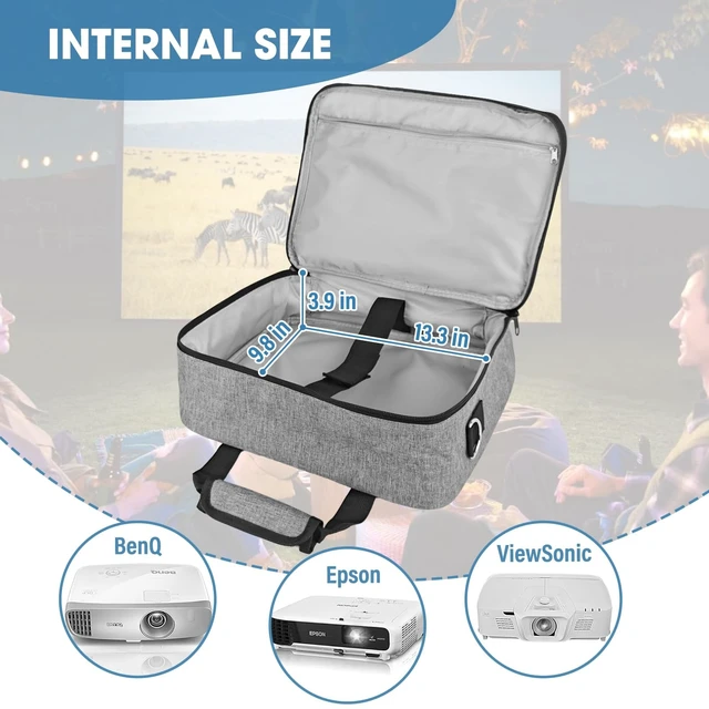 Alt view image 2 of 5 - ZKOO Projector Carrying Case, Projector Bag Compatible with Most Projectors, Includes Storage Pockets & Adjustable Shoulder Straps, Travel Projector Case, 14" x 11" x 4" (Gray)