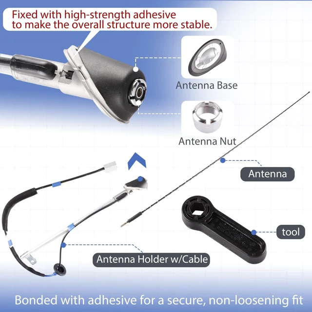 Alt view image 4 of 5 - GrteRokky Antenna Kit Assembly Manual Type with Antenna, Ornament, Nut & Base Compatible with 2005-2015 Toyota Tacoma, Replaces OEM #86300-04070, 86309-04110, 86396-04040
