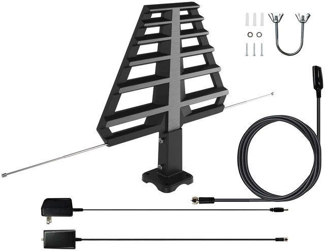 Main image of ANTAN Outdoor Antenna with Mounting Base For Attic or Roof & 33FT RG6 Coax Cable- 65-75 Miles Range -Support 8K 4K 1080P UHF VHF Freeview HDTV Channels