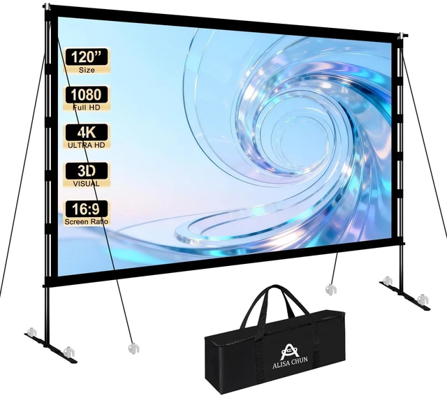 Main image of 120 Inch 16:9 Projector Screen,Portable 4K HD Anti-Crease Projection Screen with Stand, Indoor Outdoor Movie Screen for Home Theater Backyard Camping Travel