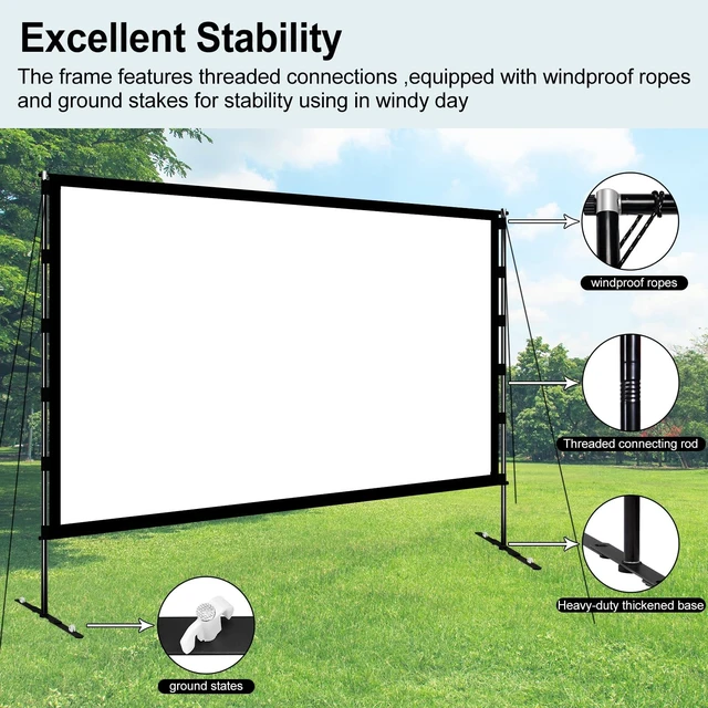 Alt view image 2 of 5 - 120 Inch 16:9 Projector Screen,Portable 4K HD Anti-Crease Projection Screen with Stand, Indoor Outdoor Movie Screen for Home Theater Backyard Camping Travel