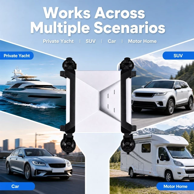 Alt view image 5 of 5 - QUASCO Starlink Mini Suction Cup Mount, ABS Satellite Mounting Kit with 4 Corner Protectors for Car Sunroof Window, Flexible Dual-Use Roof Bracket for RV Truck Boat
